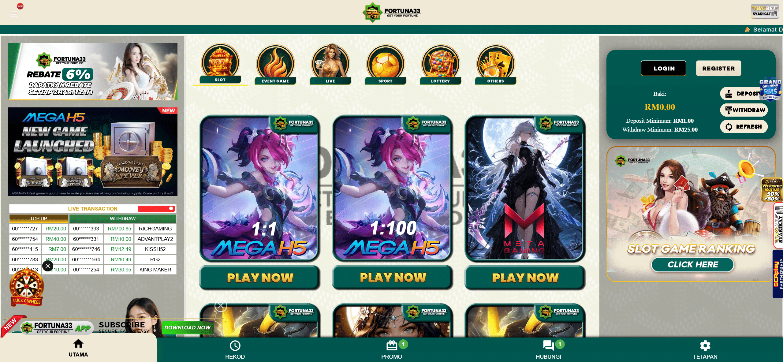 Fortuna33 online casino homepage