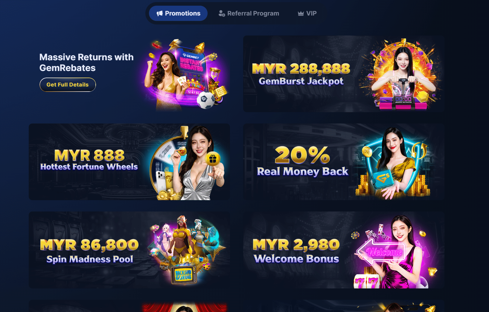gembet online casino promotions page