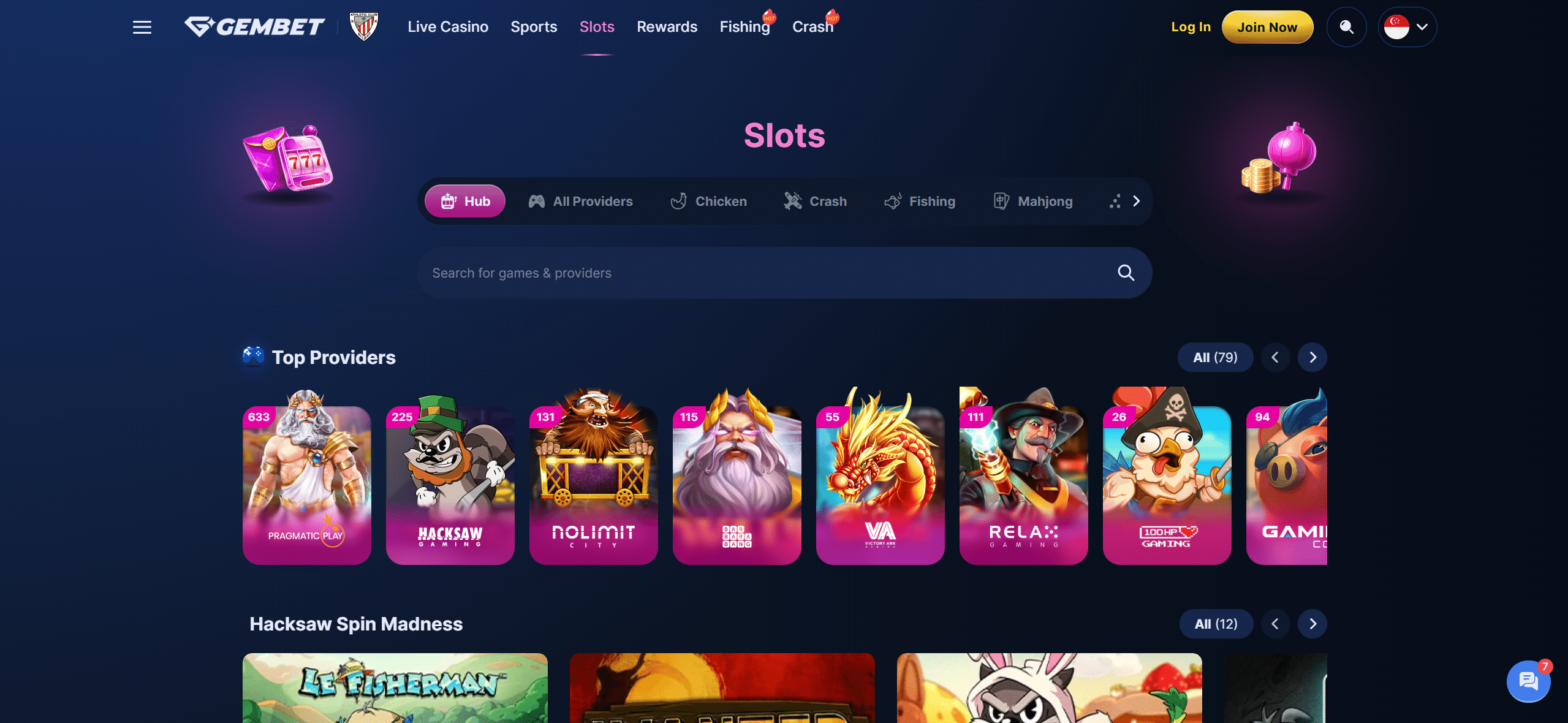 gembet online casino slots page